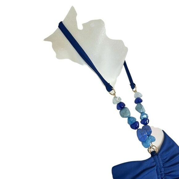 Lauren Ralph Lauren Halter Beaded Blue Bikini Top Swimsuit Swim Beach NWT sz 12 - Picture 9 of 15